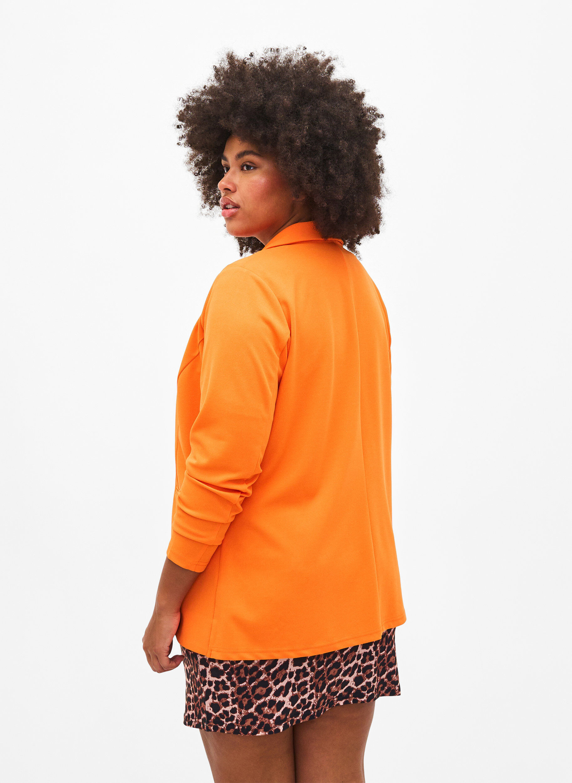 Zizzi Blazer med lommer, Vibrant Orange, Model image number 1