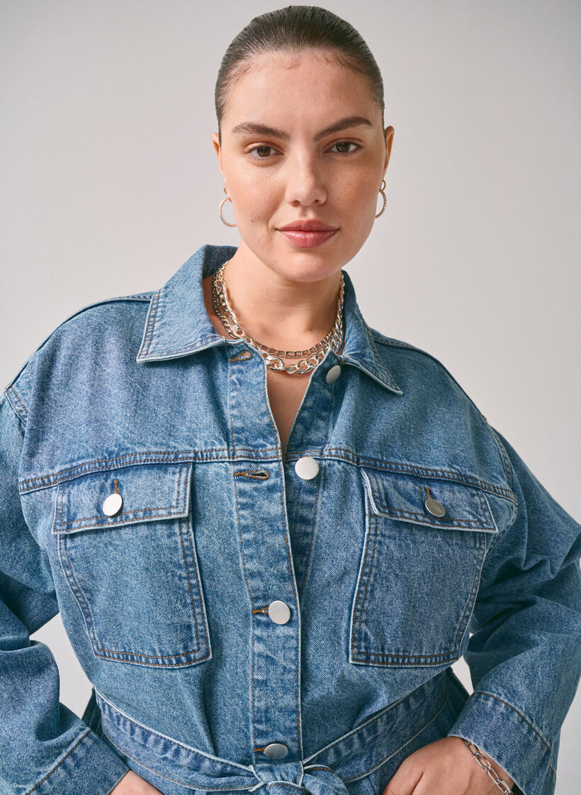Denimjakke med bindebælte, Blue Denim, Image image number 1