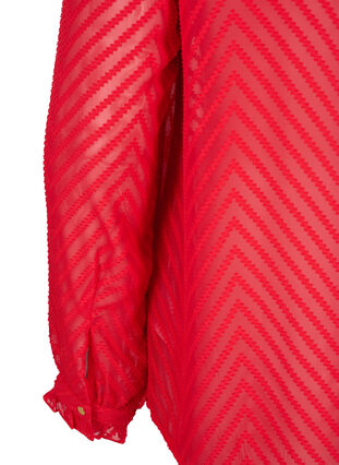 Skjortebluse med flæser og mønstret tekstur, Tango Red, Packshot image number 3