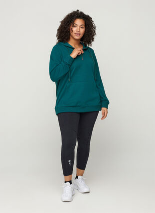 Sweatshirt med lomme og hætte, Deep Teal, Model image number 2