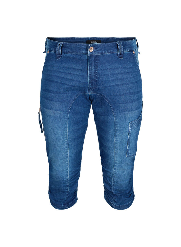 Slim fit capri jeans med lommer, Blå, Packshot image number 0