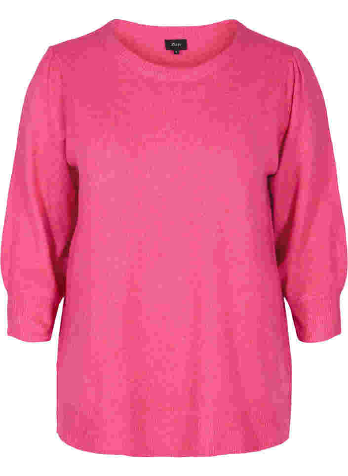 Meleret strikbluse med 3/4 ærmer, Fandango Pink, Packshot image number 0