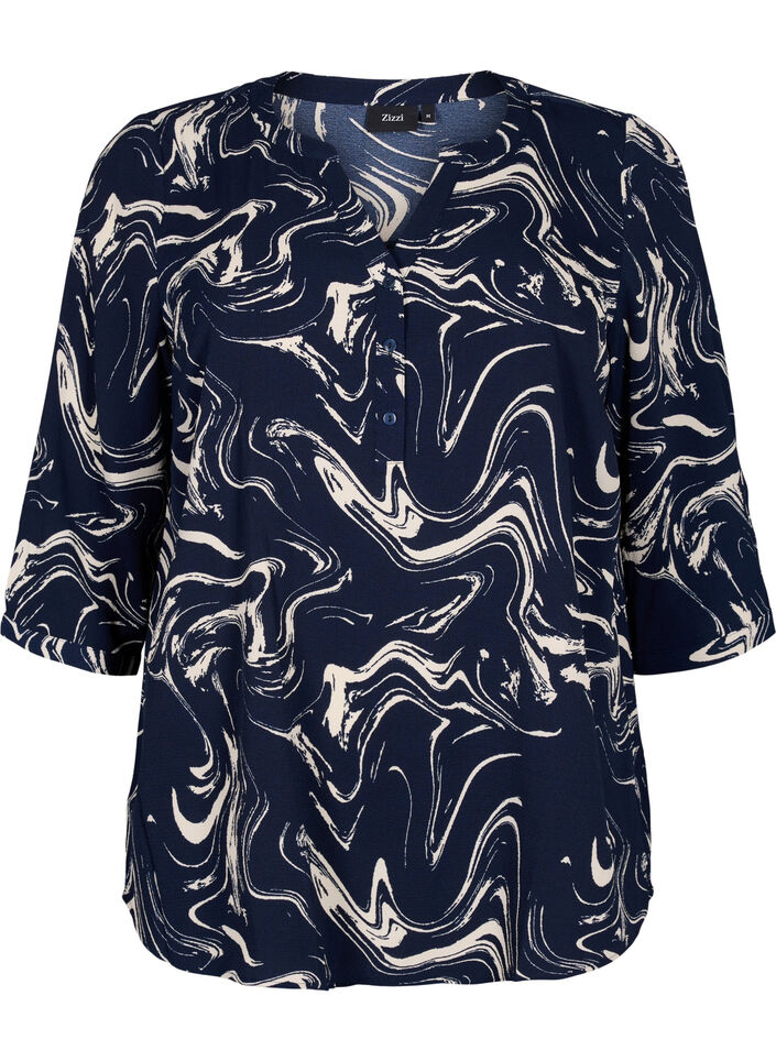Printet bluse med 3/4 ærmer, N. Blazer Swirl AOP, Packshot image number 0