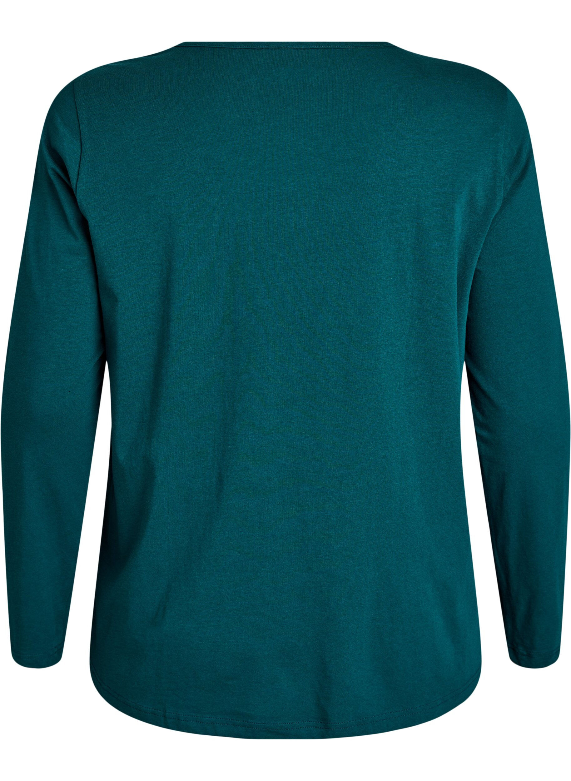 ZizziNatbluse i bomuld med frontmotiv, Turkis, Packshot image number 1