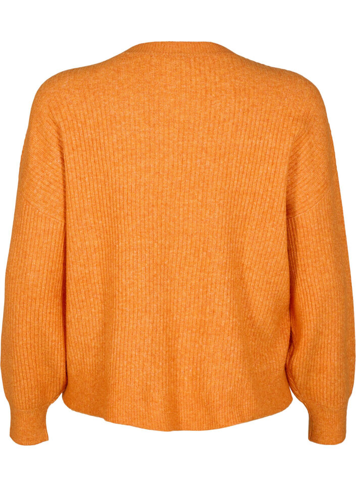 Ribstrikket cardigan med knapper, Orange, Packshot image number 1