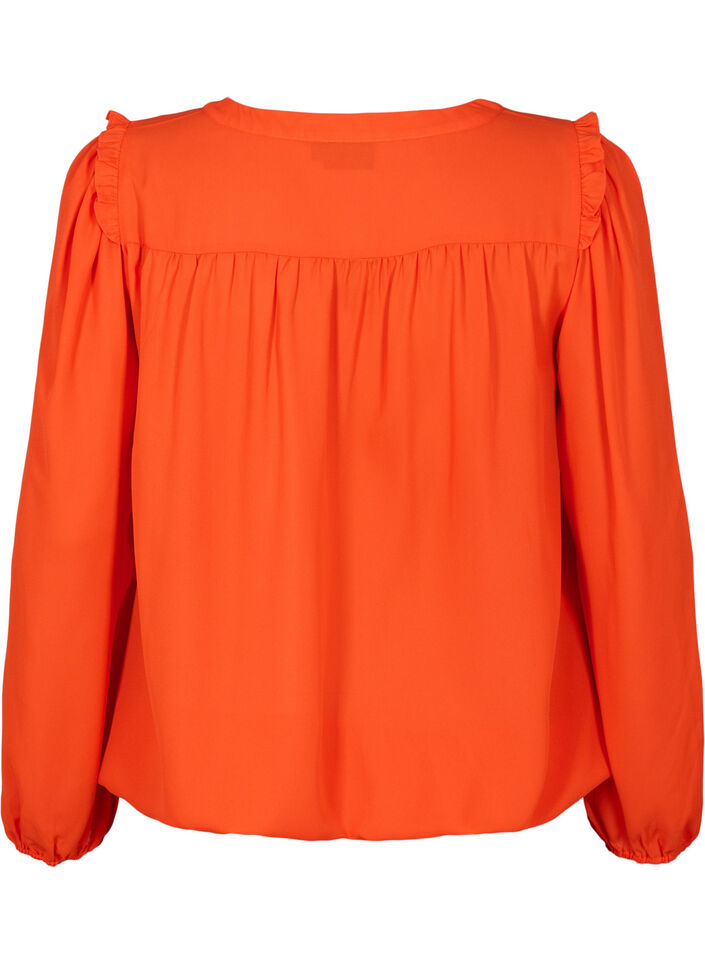 Langærmet bluse med flæsedetaljer, Orange.com, Packshot image number 1