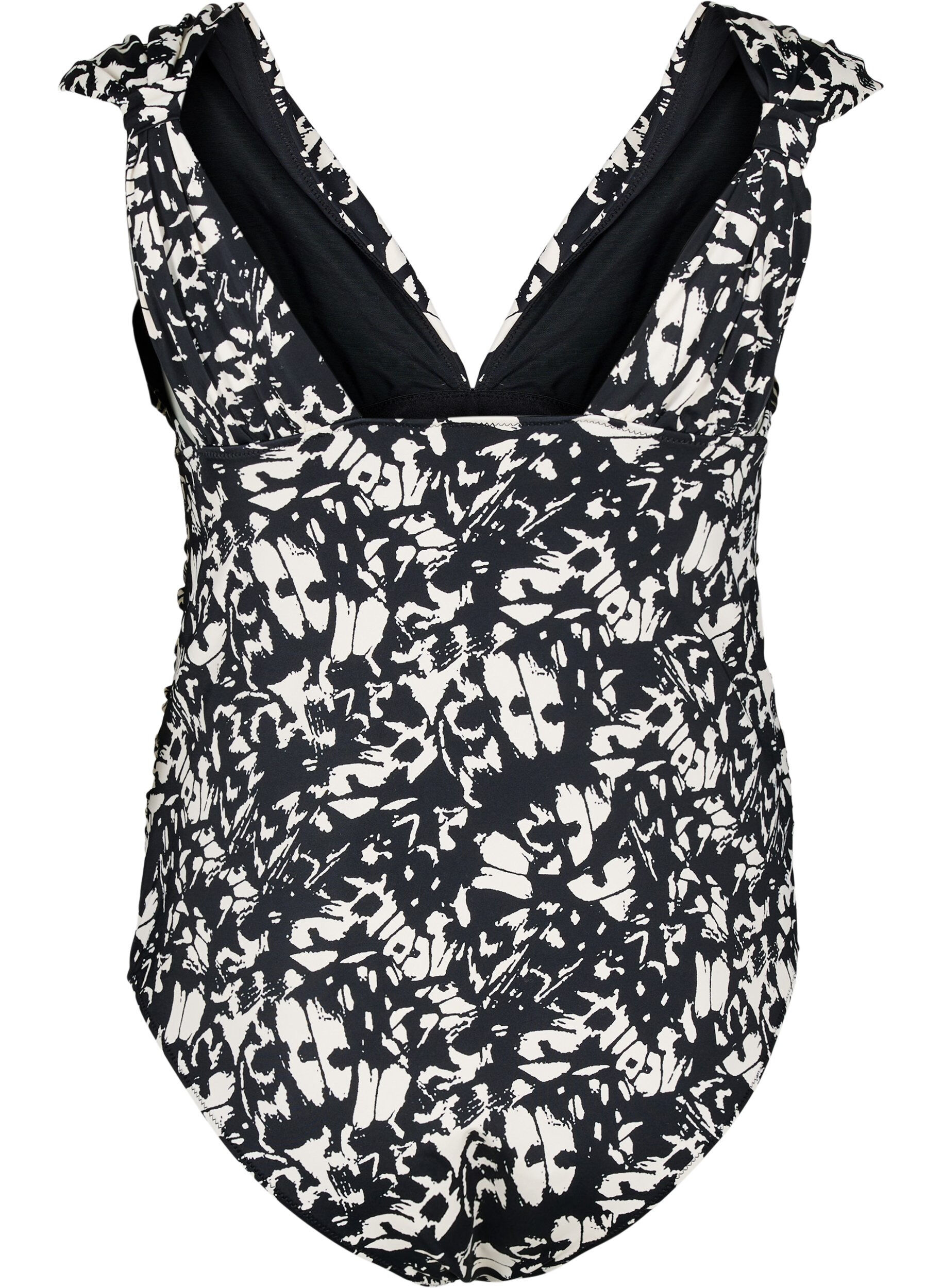 Zizzi M&oslash;nstret badedragt med dyb V-udsk&aelig;ring, Sort, Packshot image number 1