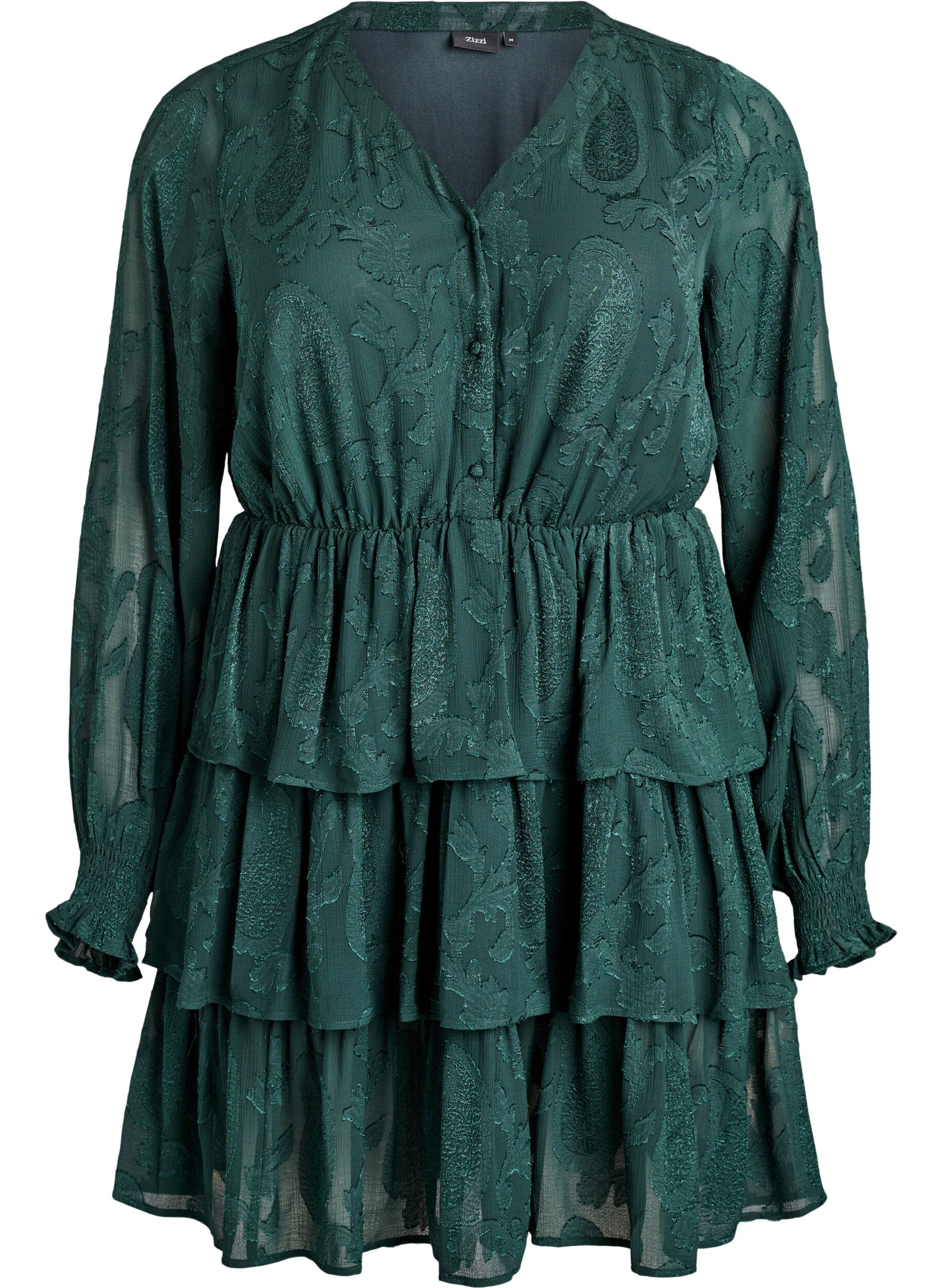 Kort kjole med fl&aelig;ser og strukturm&oslash;nster