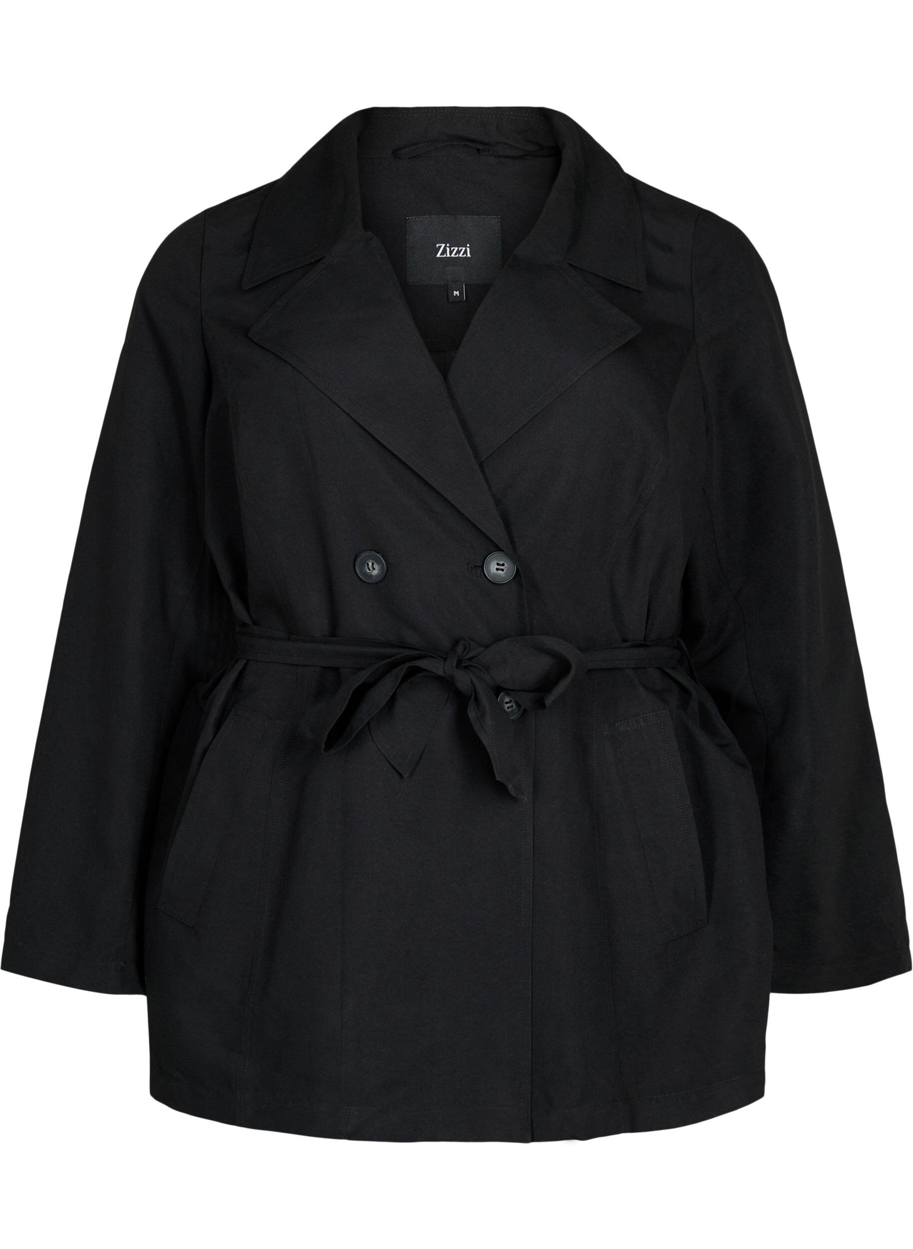 Zizzi Trenchcoat med b&aelig;lte og lommer, Black, Packshot image number 0