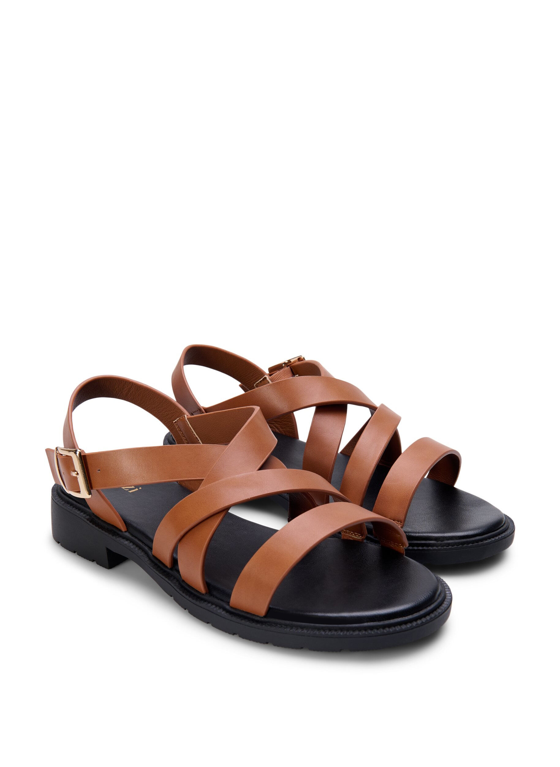 Zizzi Wide fit - Sommer sandal i l&aelig;der, Friar Brown, Packshot image number 1