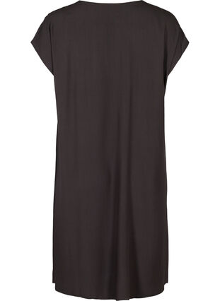 Kortærmet viskose kjole med smock, Licorice, Packshot image number 1