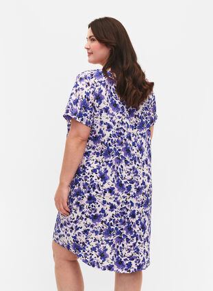 Printet kjole med korte ærmer, Purple Small Flower, Model image number 1