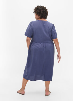 Kortærmet kjole med knapper og lommer, Nightshadow Blue, Model image number 1