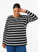 Bluse med striber og lange ærmer, Black Sand Stripe, Model image number 0