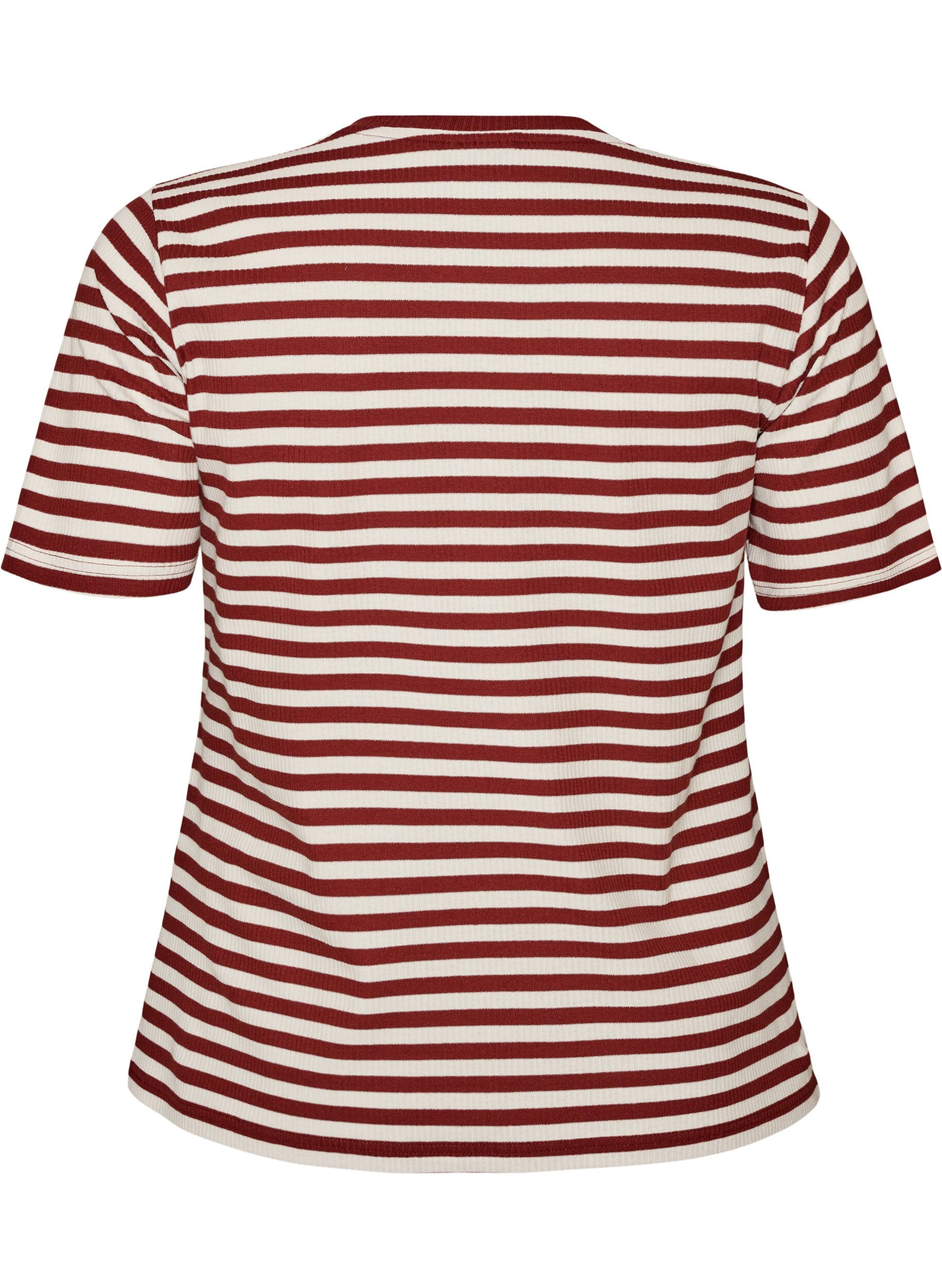 ZizziStribet t-shirt med ribstruktur, R&oslash;d, Packshot image number 1