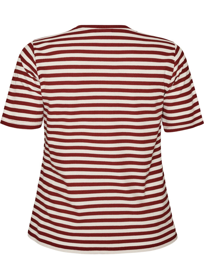 Stribet t-shirt med ribstruktur, R&oslash;d, Packshot image number 1