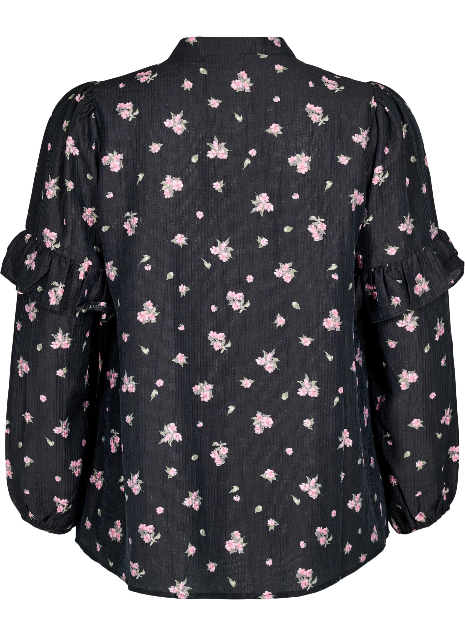 Zizzi Blomsteret bluse i lyocell, Sort, Packshot image number 1