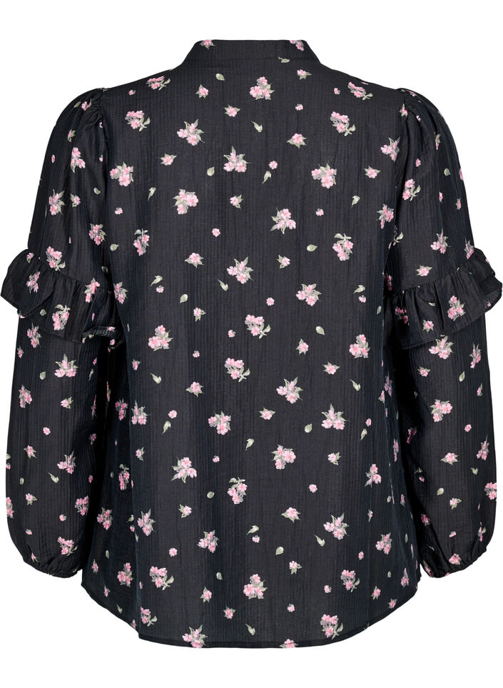Blomsteret bluse i lyocell, Sort, Packshot image number 1