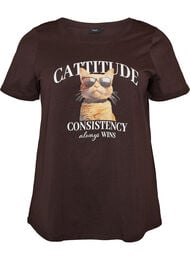 T-shirt i bomuld med frontmotiv, Brun