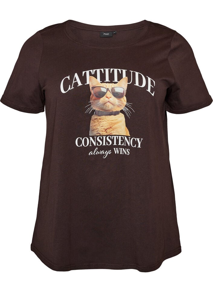 T-shirt i bomuld med frontmotiv, Brun, Packshot image number 0