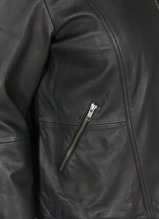 Kort læderjakke med lynlås, Black, Packshot image number 3