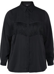 Ensfarvet skjorte med frynser, Black