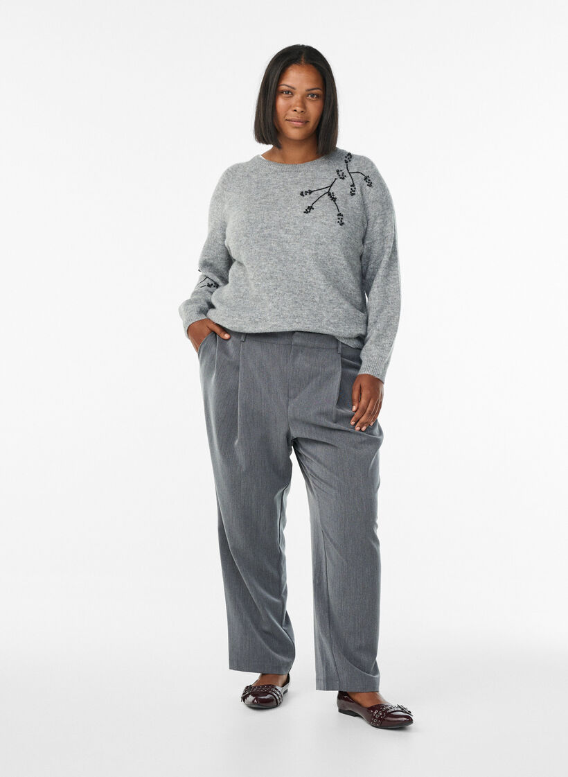 Habitbukser med høj talje og lige ben, Grå, Model image number 0