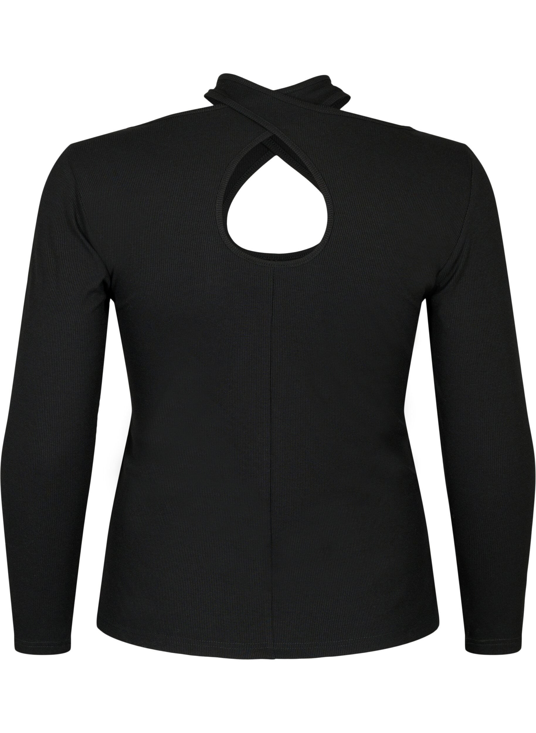 Zizzi Cut out bluse med lange &aelig;rmer, Black, Packshot image number 1