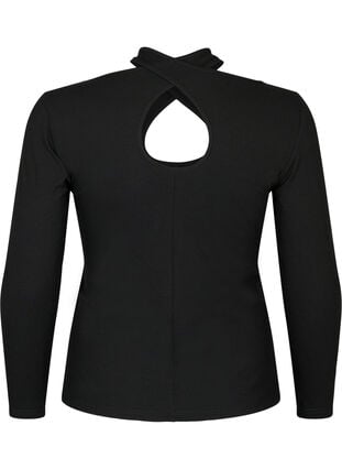 Cut out bluse med lange ærmer, Black, Packshot image number 1