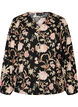 Blomstret bluse i h&oslash;r og viskose med lange &aelig;rmer, Sort, Packshot image number 0