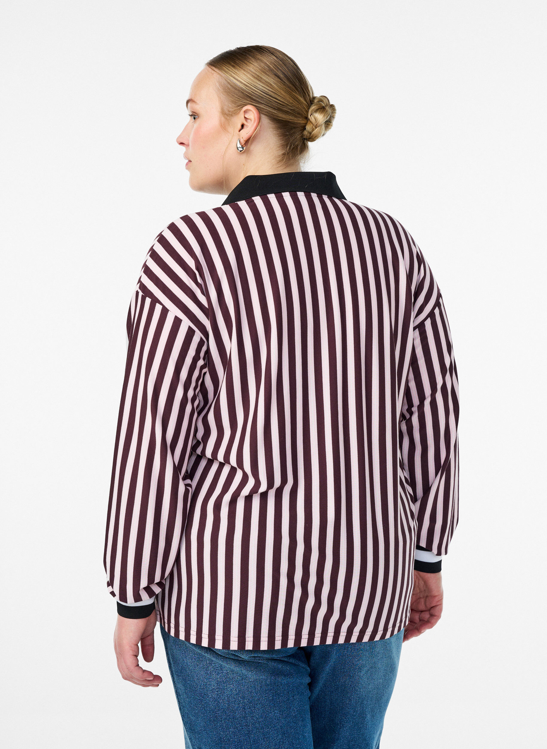 Zizzi Poloshirt med striber og tekstprint, M&oslash;rk Bordeaux, Model image number 2