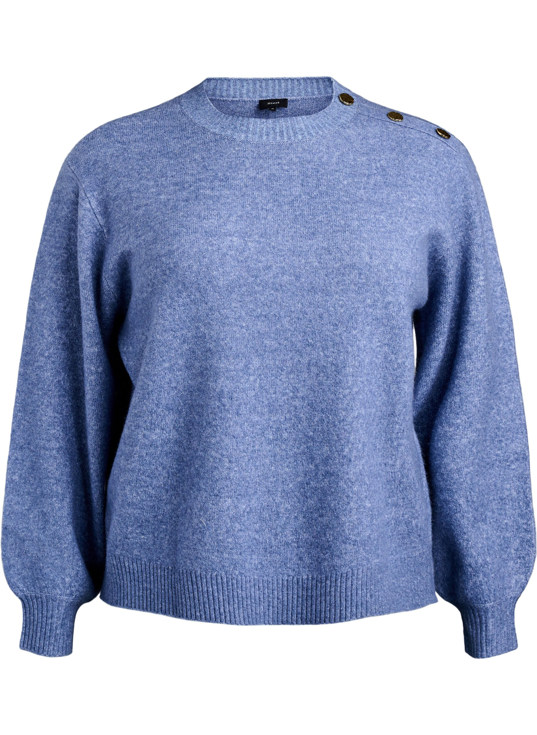 ZizziStrikbluse med knapdetalje, Bl&aring;, Packshot image number 0