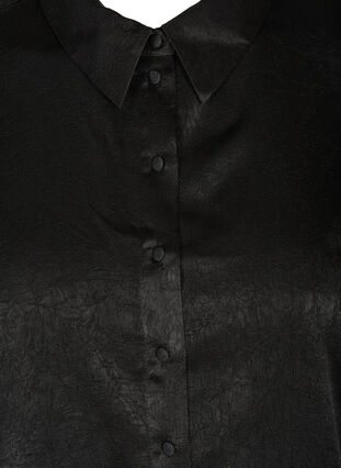 Skjorte med struktur og lange pufærmer, Black, Packshot image number 2
