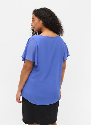 Bluse med korte ærmer, Dazzling Blue, Model image number 1