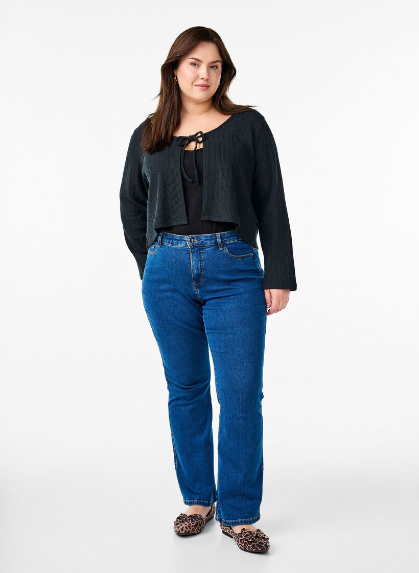 Jerseycardigan med struktur og bindeb&aring;nd, Sort, Model image number 1