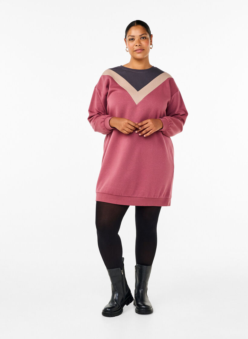 Lang sweatshirt med colorblock, Rose B. Color Block, Model image number 2