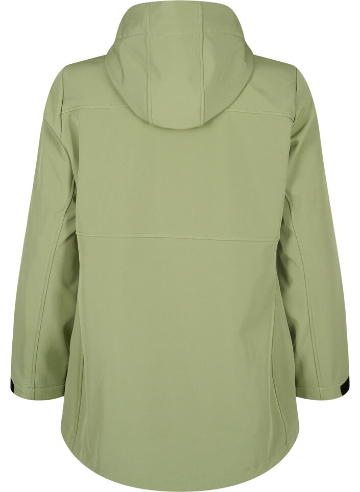 Kort softshell jakke med lommer, Oil Green, Packshot image number 1