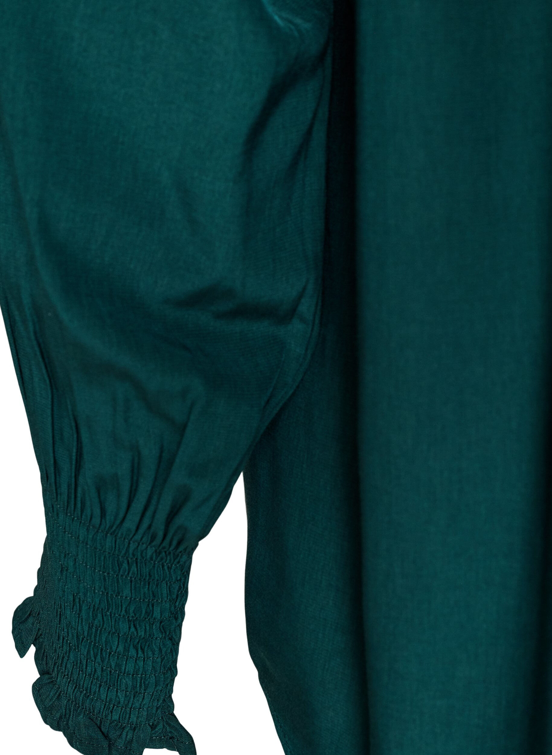 ZizziSkjortebluse med fl&aelig;sekrave og rynkedetaljer, Gr&oslash;n, Packshot image number 3