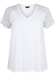 Bomulds t-shirt med korte blondeærmer, Bright White