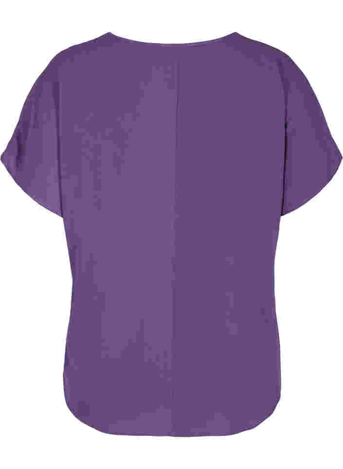 Bluse med korte ærmer og rund halsudskæring, Loganberry, Packshot image number 1