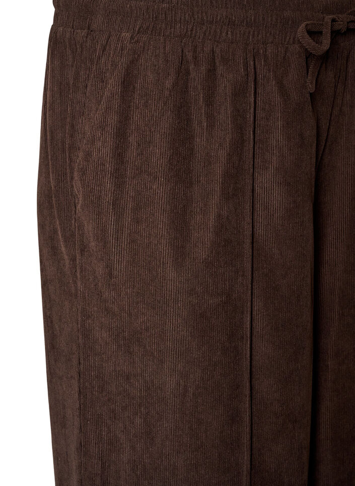 Fl&oslash;jlsbukser med vide ben og h&oslash;j talje, Brun, Packshot image number 2