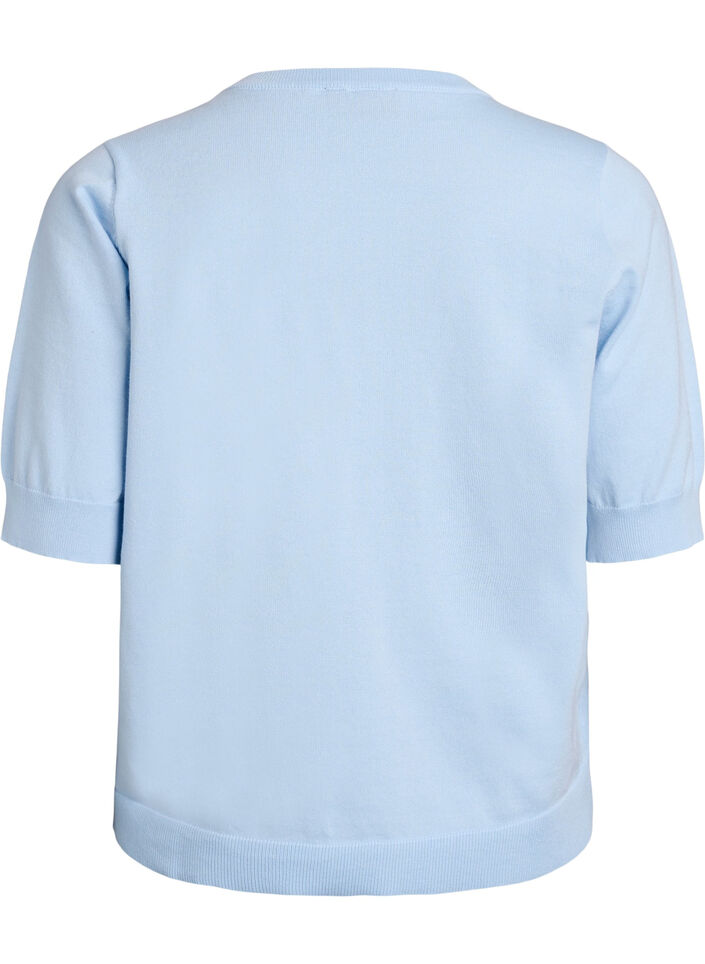 Finstrikket bluse med korte &aelig;rmer, Bl&aring;, Packshot image number 1
