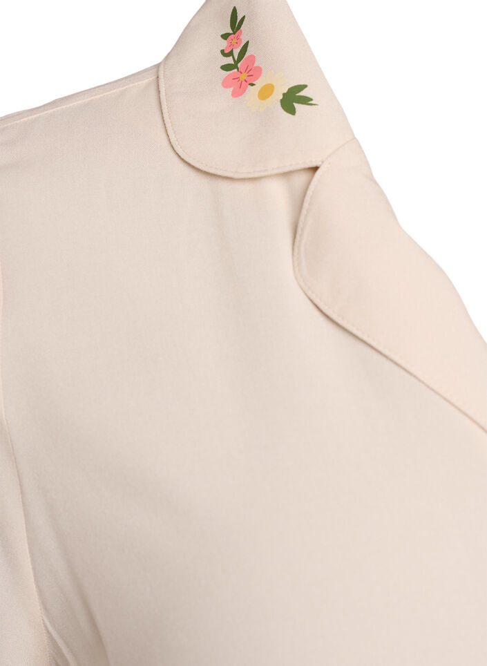 Natbluse i viskose med bindelukning og blomsterprint, Beige, Packshot image number 4