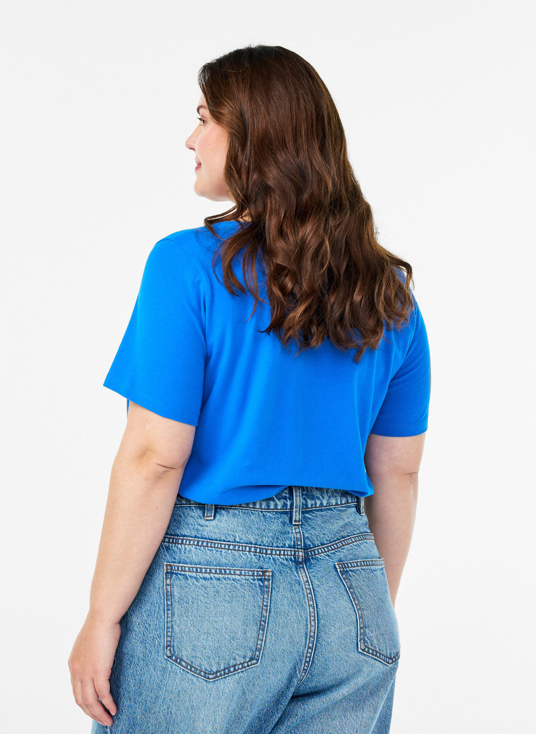 ZizziEnsfarvet basis t-shirt i bomuld, Bl&aring;, Model image number 2