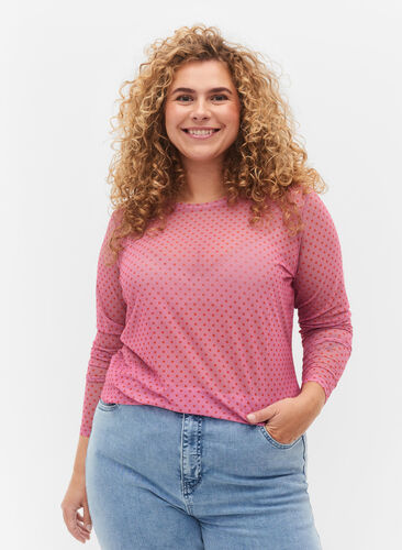 Mesh bluse med print, Cashmere Rose Dot, Model image number 0