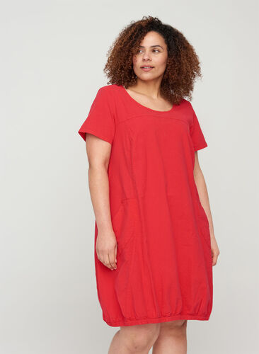 Kortærmet kjole i bomuld, Lipstick Red, Model image number 0