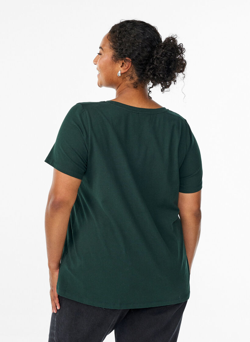 Ensfarvet basis t-shirt i bomuld, Gr&oslash;n, Model image number 2