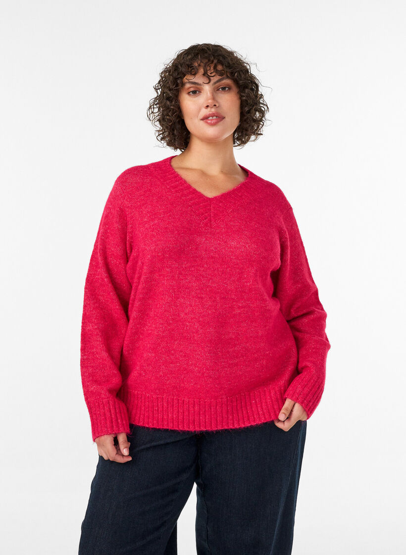 Striktr&oslash;je med V-hals, Lyser&oslash;d, Model image number 0