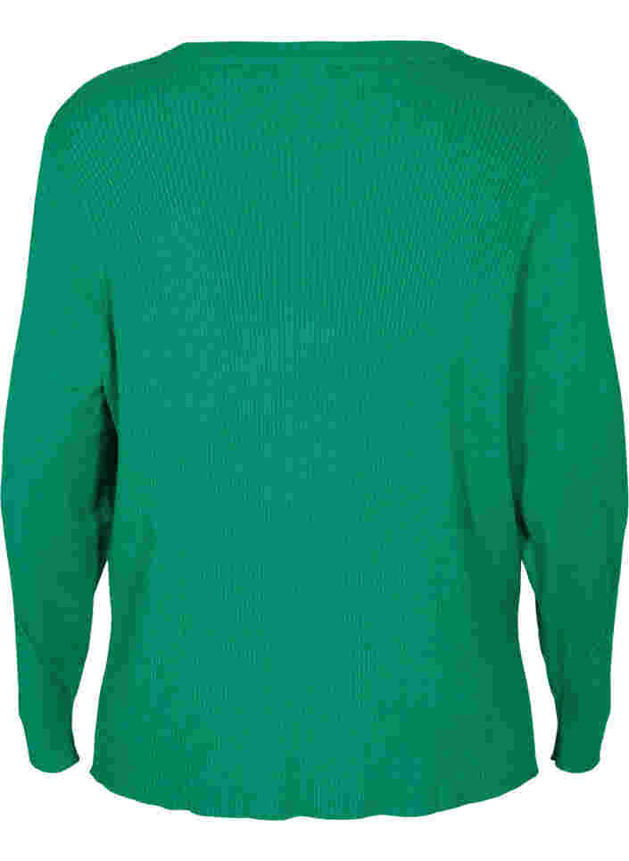 Strikbluse med ribstruktur og slids, Jolly Green Mel., Packshot image number 1