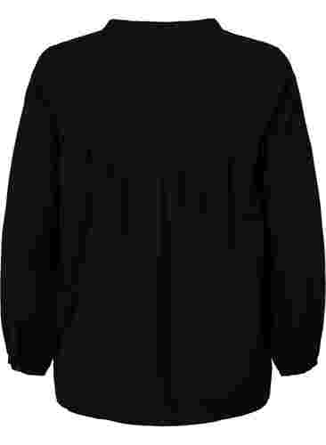 Langærmet bluse i viskosemix, Black, Packshot image number 1